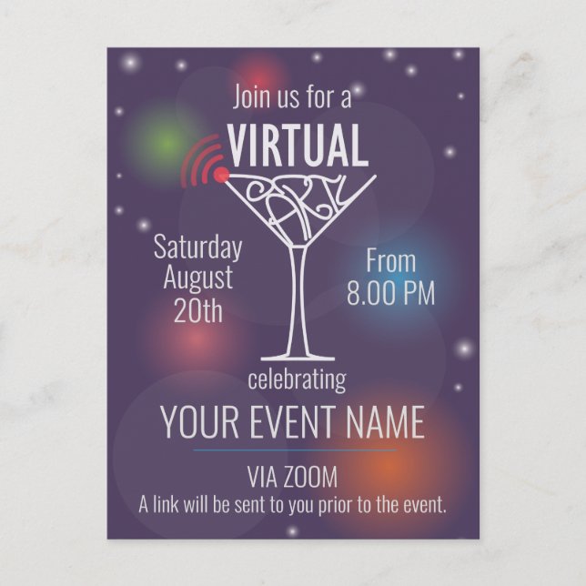 Virtual party invitation for celebrating online (Front)
