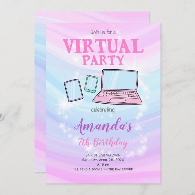 Virtual Party Invite, Quarantine Birthday Invite (Front/Back)