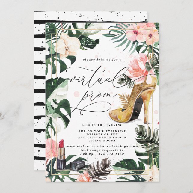 Virtual Prom Party | Exotic Tropical Monstera Invitation (Front/Back)