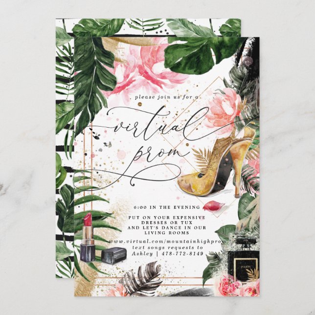 Virtual Prom Party | Glamourous Summer Greenery Invitation (Front/Back)