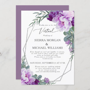 Virtual Purple & Silver Floral Eucalyptus Wedding Invitation