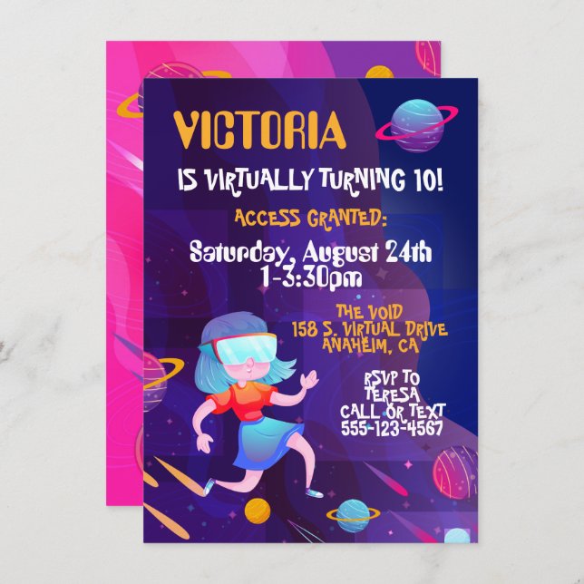 Virtual Reality Birthday Party GIRL Invitation (Front/Back)