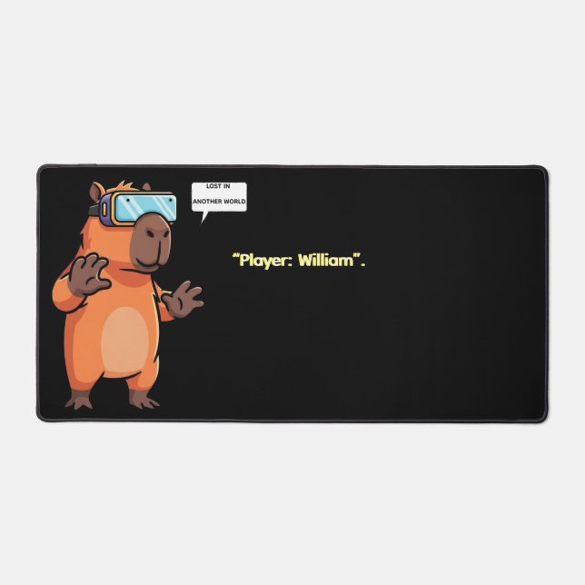 "Virtual Reality Capybara Gamer" Desk Mat (Front)