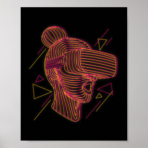 Virtual Reality Graphic Line Art For A Vr Gamer  Poster