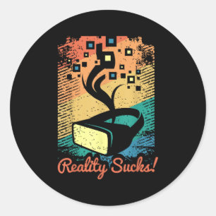 Virtual Reality Graphic Retro Distressed Art For A Classic Round Sticker