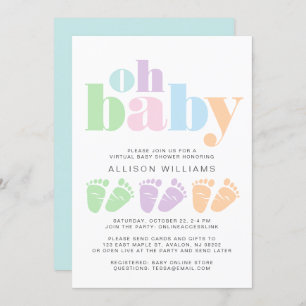 Virtual Shower Baby Feet Pastel Modern Typography Invitation