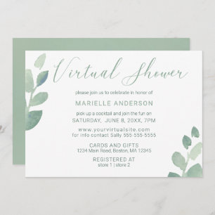 Virtual Shower Eucalyptus Watercolor Greenery Invitation