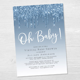 Virtual Shower Glitter Oh Baby Boy Blue Invitation