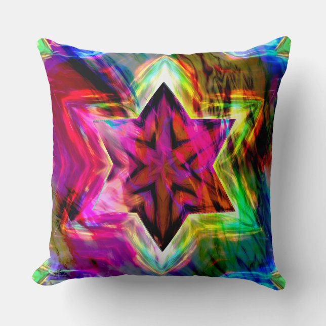 Virtual star with borders in colourful neon tones cushion (Front)