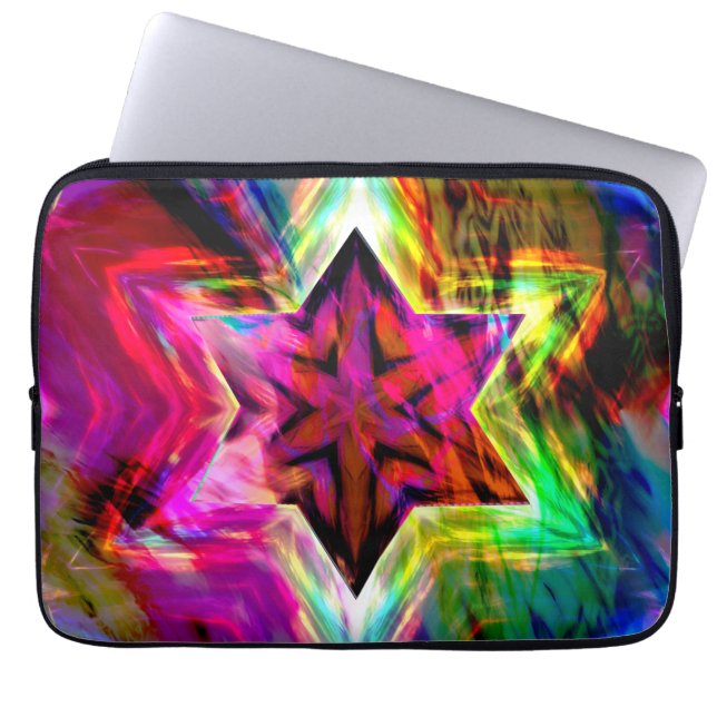Virtual star with borders in colourful neon tones laptop sleeve (Front)