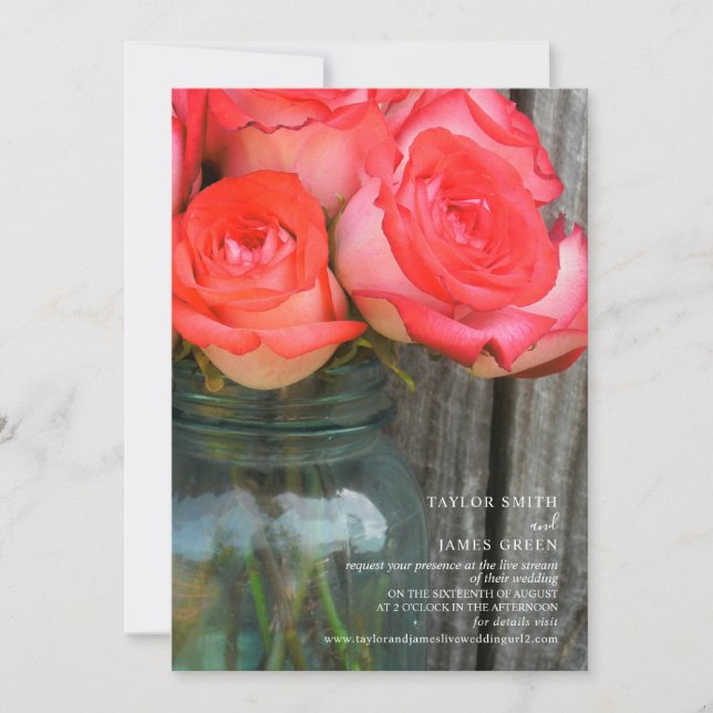Virtual Streaming Wedding Rustic Roses Jar Invitation (Front)