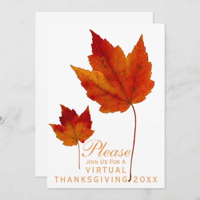 Virtual Thanksgiving Autumn Maple Leaves Invitation (Front/Back)