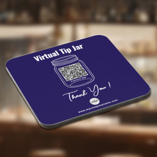 Virtual Tip Jar, Custom QR Code Payment App Blue Coaster