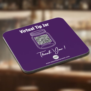 Virtual Tip Jar, Custom QR Code Payment App Purple Coaster