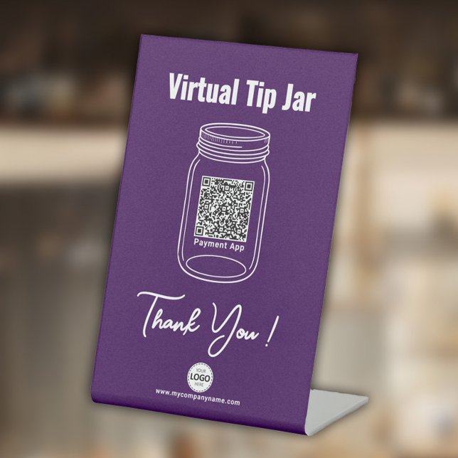 Virtual Tip Jar, Custom QR Code Payment App Purple Pedestal Sign (Creator Uploaded)