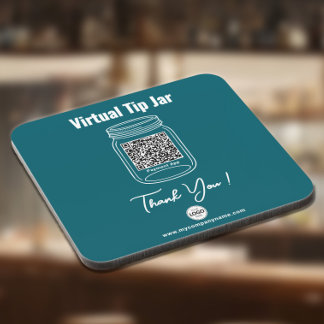 Virtual Tip Jar, Custom QR Code Payment App Teal Coaster