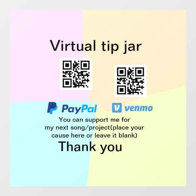 Virtual tip jar q r code money donation PayPal ven (Sheet)