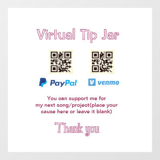 Virtual tip jar q r code money donation PayPal ven