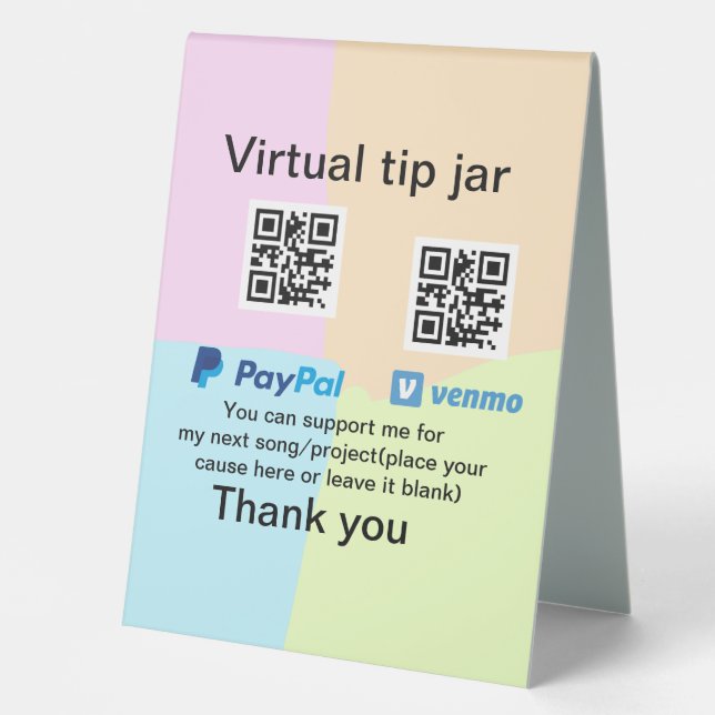 Virtual tip jar q r code money donation PayPal ven (Front)