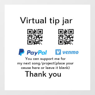 Virtual tip jar q r code money donation PayPal ven