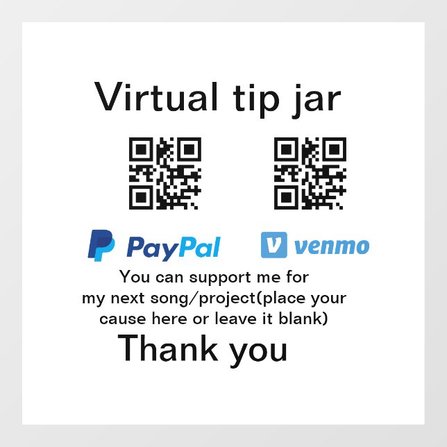 Virtual tip jar q r code money donation PayPal ven (Sheet)
