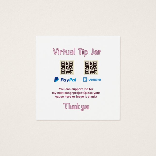Virtual tip jar q r code money donation PayPal ven (Front)