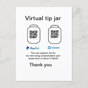 Virtual tip jar q r code money donation PayPal ven Announcement Postcard
