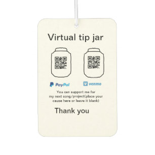 Virtual tip jar q r code money donation PayPal ven Car Air Freshener