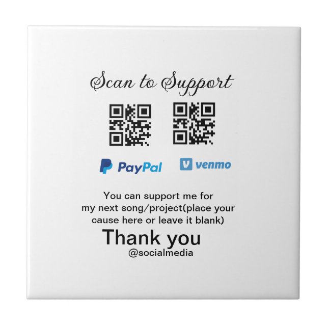 Virtual tip jar q r code money donation PayPal ven Ceramic Tile (Front)