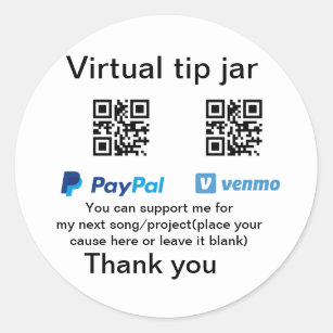 Virtual tip jar q r code money donation PayPal ven Classic Round Sticker