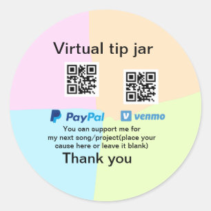 Virtual tip jar q r code money donation PayPal ven Classic Round Sticker