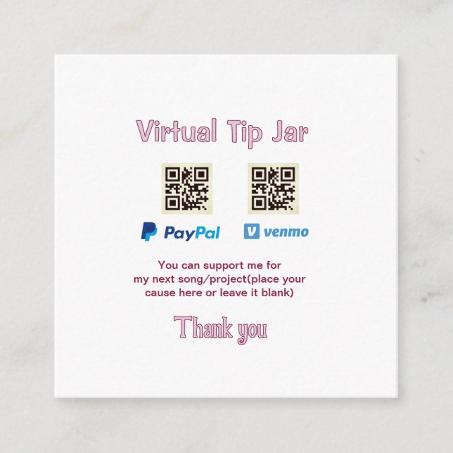 Virtual tip jar q r code money donation PayPal ven Enclosure Card (Front)