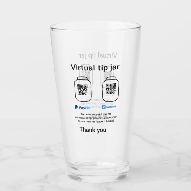 Virtual tip jar q r code money donation PayPal ven Glass (Front)