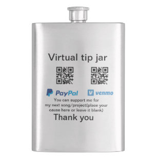 Virtual tip jar q r code money donation PayPal ven Hip Flask