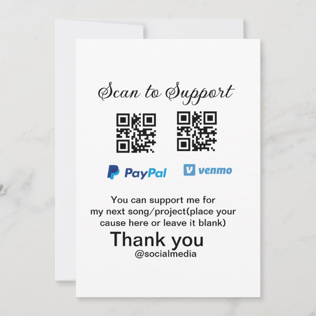 Virtual tip jar q r code money donation PayPal ven Invitation (Front)