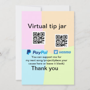 Virtual tip jar q r code money donation PayPal ven Invitation
