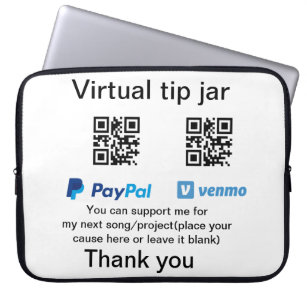 Virtual tip jar q r code money donation PayPal ven Laptop Sleeve