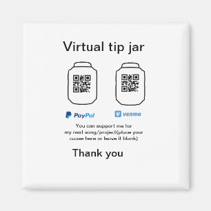 Virtual tip jar q r code money donation PayPal ven Magnet