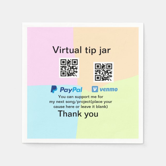 Virtual tip jar q r code money donation PayPal ven Napkin (Front)