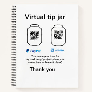 Virtual tip jar q r code money donation PayPal ven Notebook