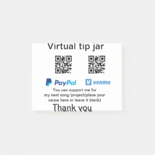 Virtual tip jar q r code money donation PayPal ven Post-it Notes