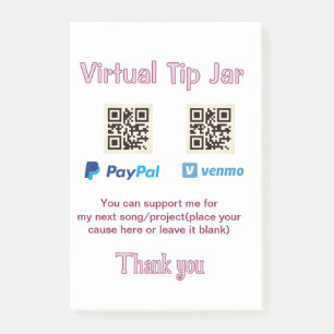 Virtual tip jar q r code money donation PayPal ven Post-it Notes