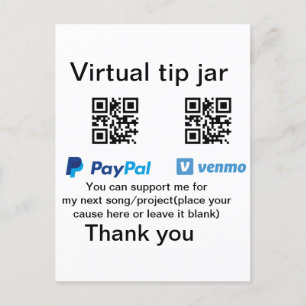 Virtual tip jar q r code money donation PayPal ven Postcard