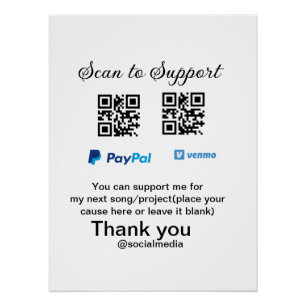 Virtual tip jar q r code money donation PayPal ven Poster