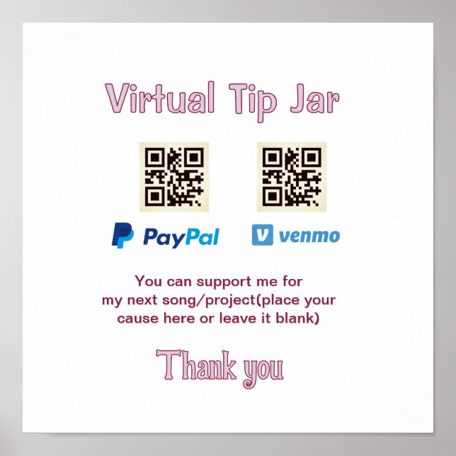 Virtual tip jar q r code money donation PayPal ven Poster (Front)