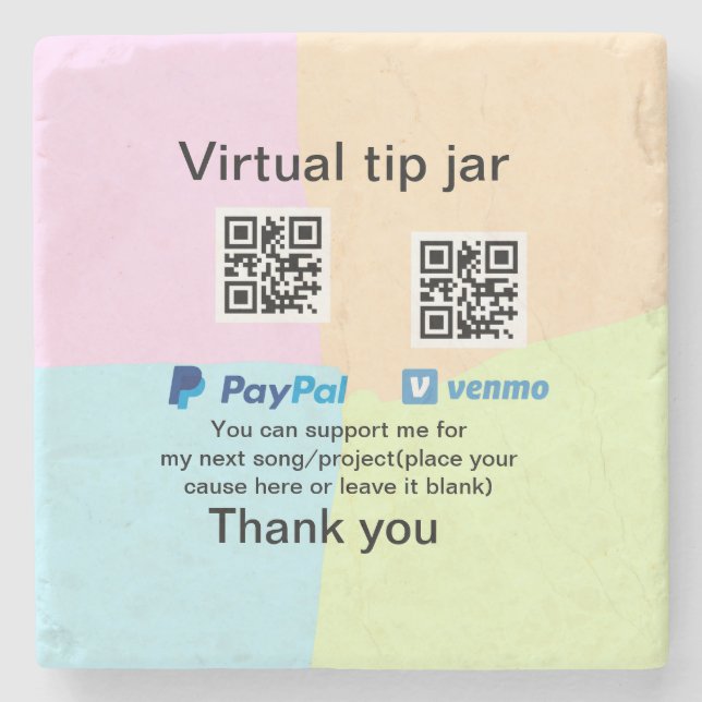 Virtual tip jar q r code money donation PayPal ven Stone Coaster (Front)