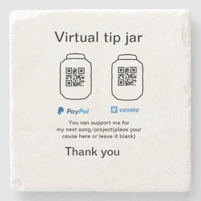 Virtual tip jar q r code money donation PayPal ven Stone Coaster (Front)