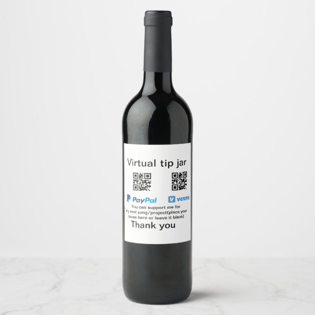 Virtual tip jar q r code money donation PayPal ven Wine Label (Front)