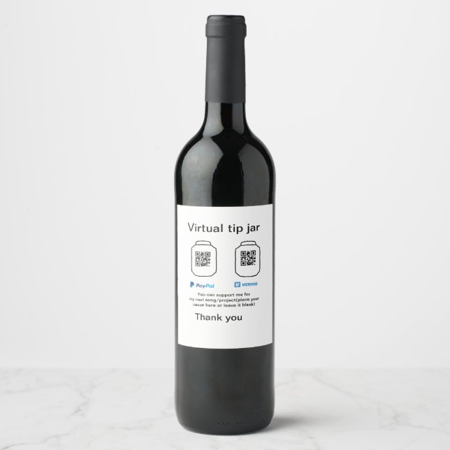 Virtual tip jar q r code money donation PayPal ven Wine Label (Front)