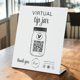 Virtual Tip Jar QR Code Logo White Pedestal Sign